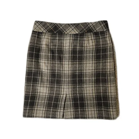 Eddie Bauer Wool Gray Plaid Mini Skirt Size 8 Winter Dark Academia Fall Pencil - Picture 2 of 7
